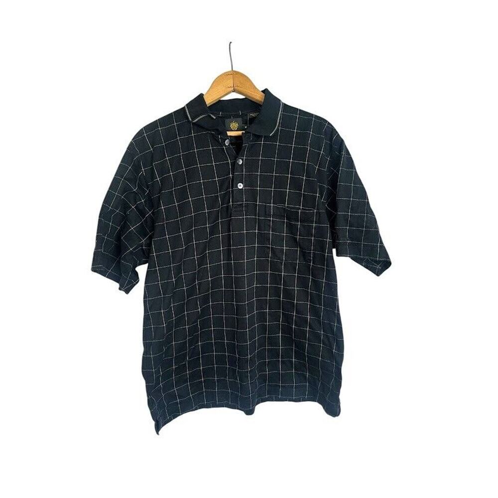 Trump Golf Men's 100% Cotton‎ Polo Shirt Black Plaid Medium Short Sleeve